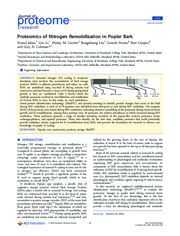 (PDF) Proteomics of nitrogen remobilization in poplar bark