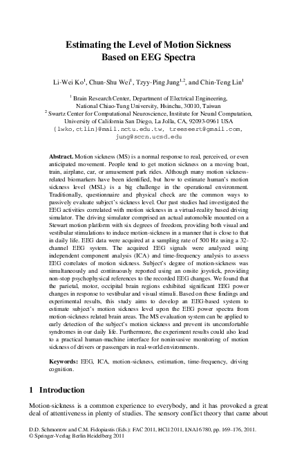 (PDF) Estimating the Level of Motion Sickness Based on EEG Spectra