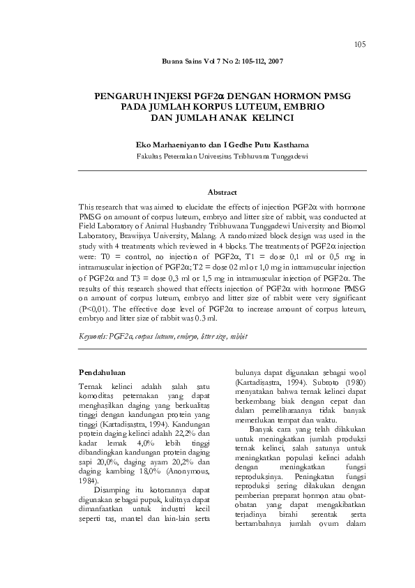 (PDF) Pengaruh Injeksi PGF2Α Dengan Hormon PMSG Pada Jumlah Korpus ...