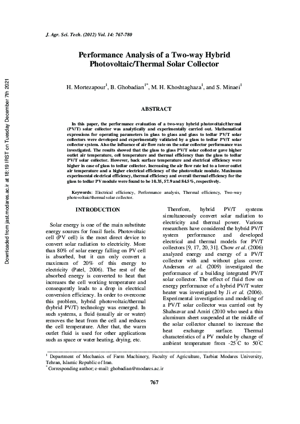 (PDF) Performance Analysis of a Two-way Hybrid Photovoltaic/Thermal ...