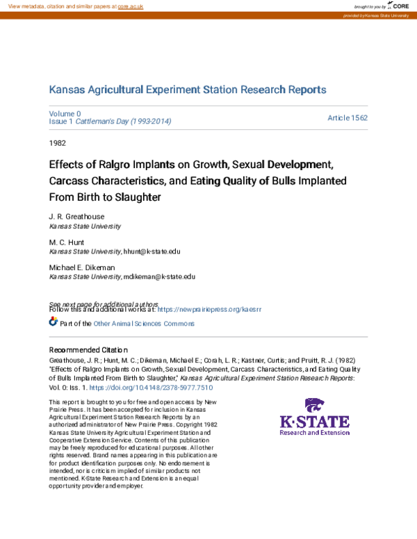 (PDF) Effects of Ralgro Implants on Growth, Sexual Development, Carcass ...