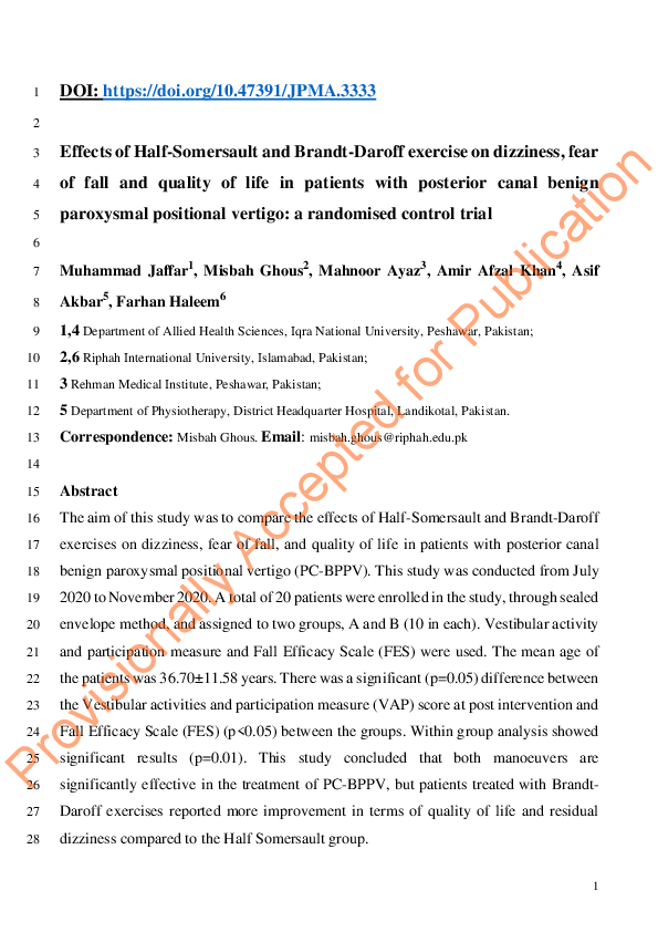 (PDF) Effects of Half-Somersault and Brandt-Daroff exercise on ...
