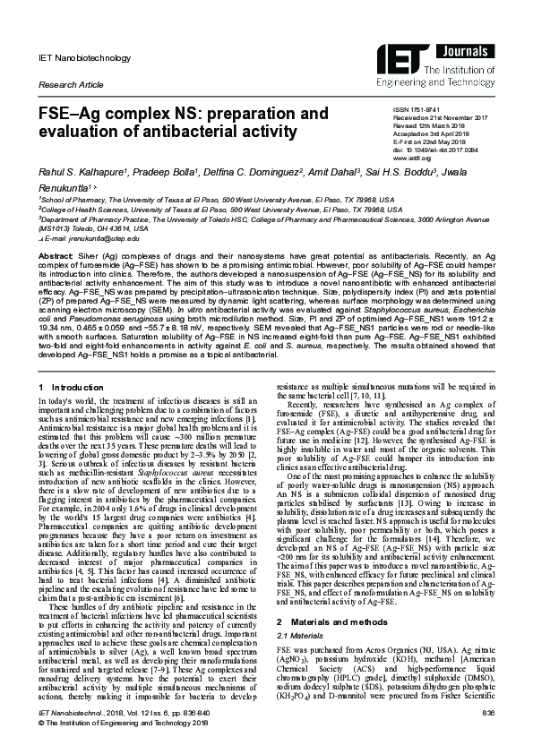(PDF) FSE–Ag complex NS: preparation and evaluation of antibacterial ...