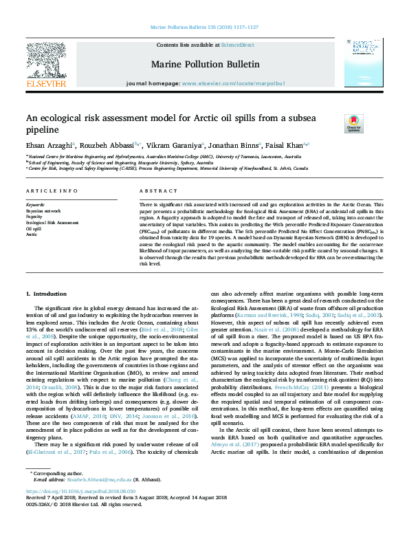 (PDF) An ecological risk assessment model for Arctic oil spills from a ...