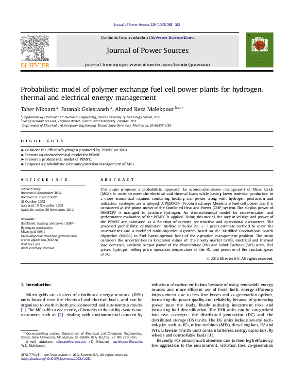 (PDF) Probabilistic model of polymer exchange fuel cell power plants ...