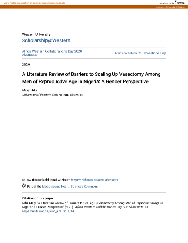 (PDF) A Literature Review of Barriers to Scaling Up Vasectomy Among Men ...