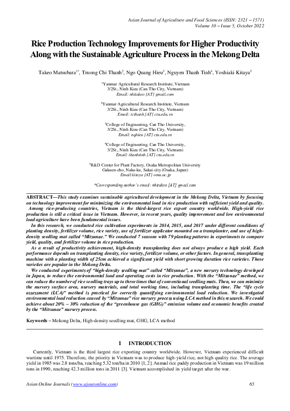 (PDF) Rice Production Technology Improvements for Higher Productivity ...
