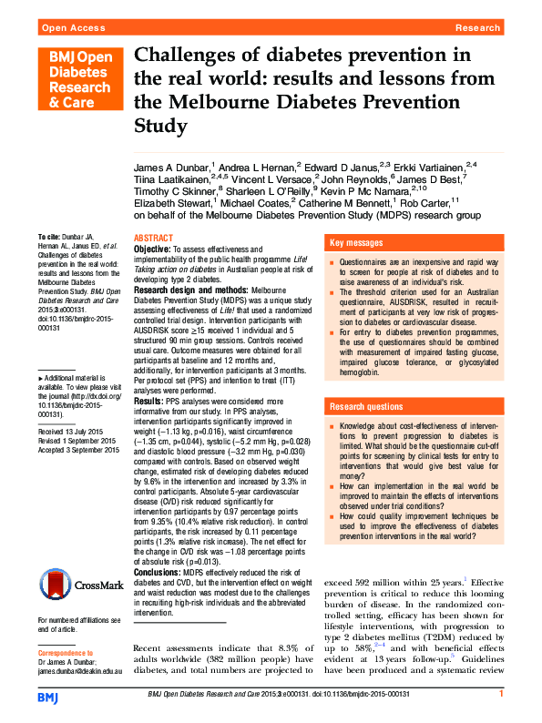 (PDF) Challenges of diabetes prevention in the real world: results and ...