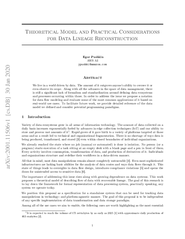 (PDF) Theoretical Model and Practical Considerations for Data Lineage ...