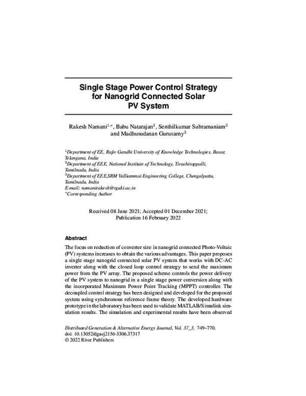 (PDF) Single Stage Power Control Strategy for Nanogrid Connected Solar ...