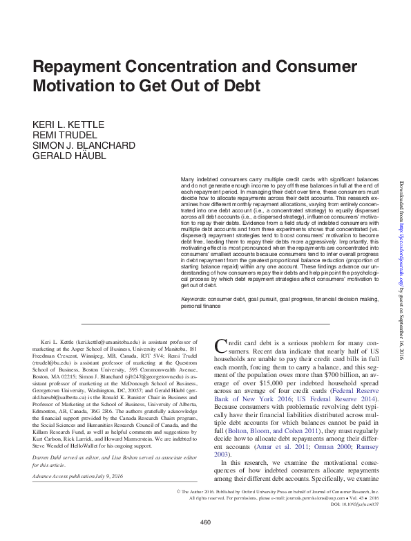 (PDF) Repayment Concentration and Consumer Motivation to Get Out of