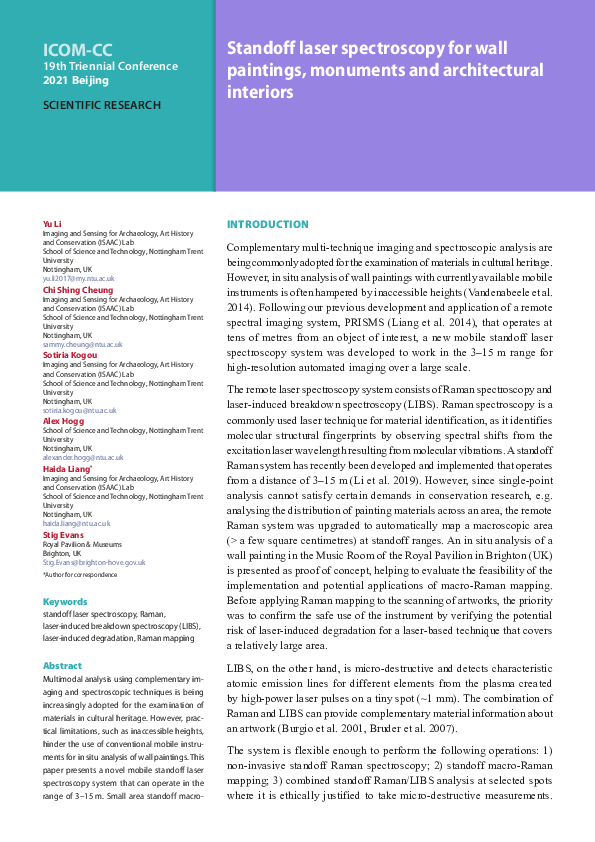 (PDF) Standoff laser spectroscopy for wall paintings, monuments and ...