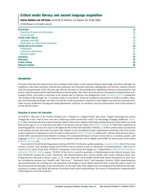 (PDF) Critical media literacy and second language acquisition