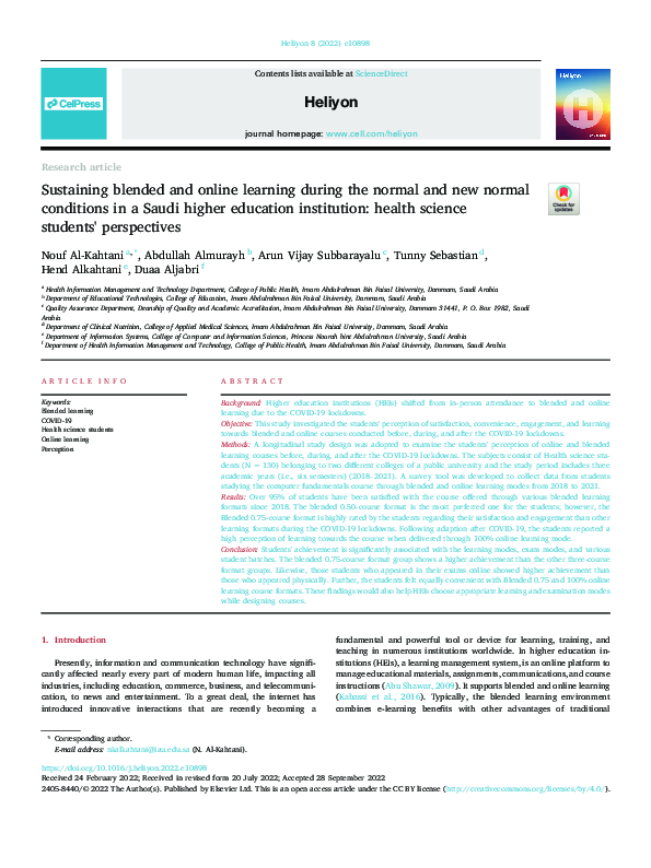 (PDF) Sustaining blended and online learning during the normal and new ...