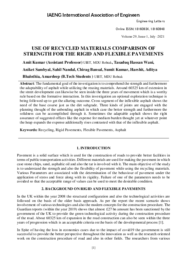 (PDF) Use of Recycled Materials Comparison of Strength for the Rigid ...