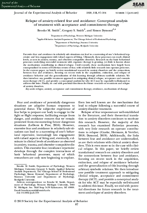 (PDF) Relapse of anxiety‐related fear and avoidance: Conceptual ...