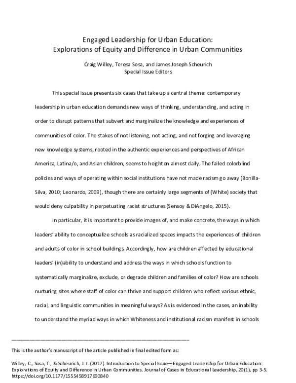 (PDF) Introduction to Special Issue—Engaged Leadership for Urban