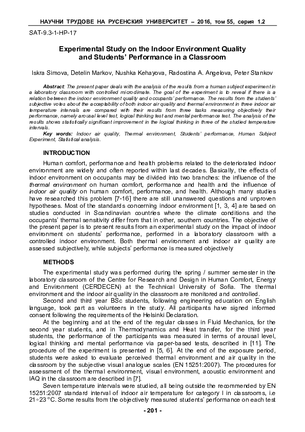 (PDF) Experimental Study on the Indoor Environment Quality and Students ...