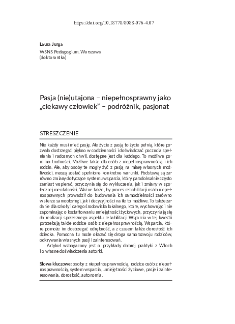 Pasja (nie)utajona – niepełnosprawny jako „ciekawy człowiek” – podróżnik, pasjonat