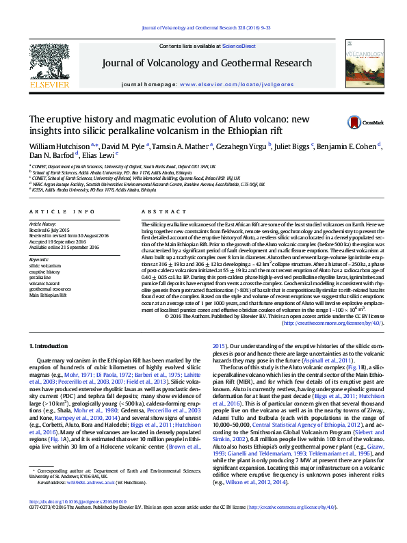 (PDF) The eruptive history and magmatic evolution of Aluto volcano: new ...