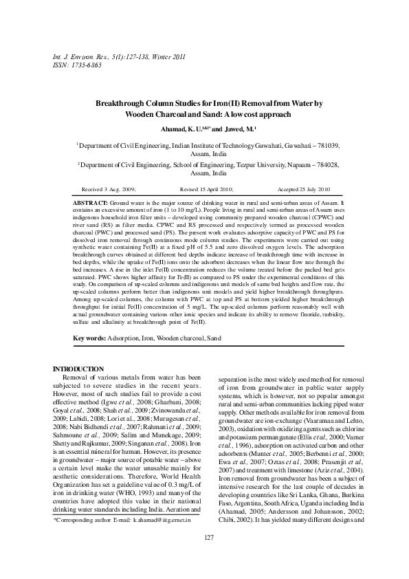 (PDF) Breakthrough Column Studies for Iron(II) Removal from Water by ...