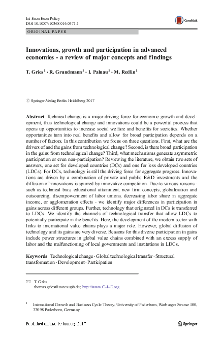 (PDF) Innovations, growth and participation in advanced economies - a ...