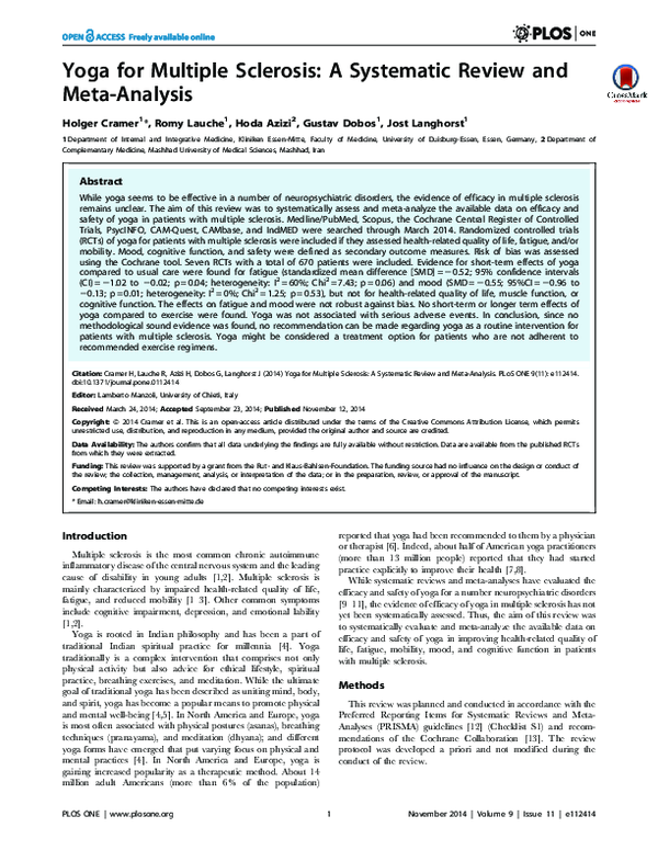 (PDF) Yoga for Multiple Sclerosis: A Systematic Review and Meta-Analysis