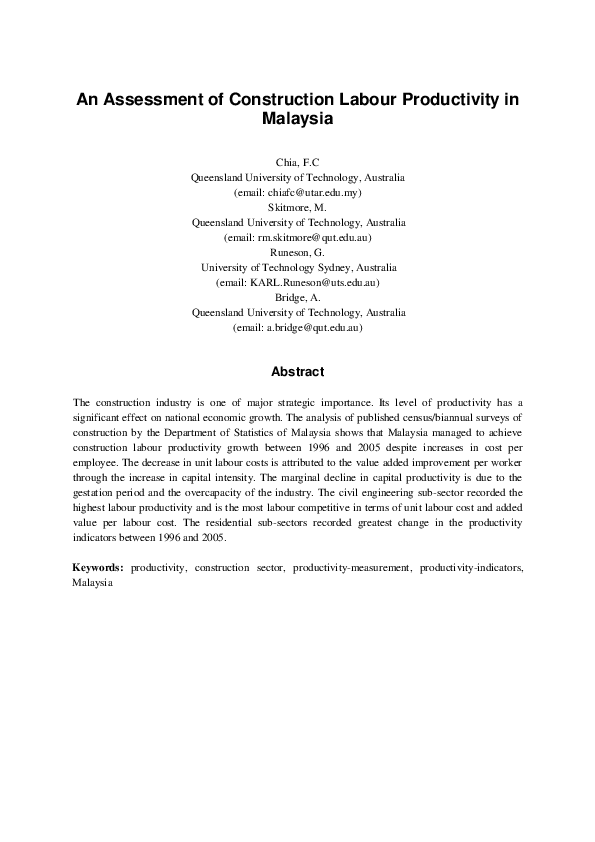 (PDF) An analysis of construction productivity in Malaysia