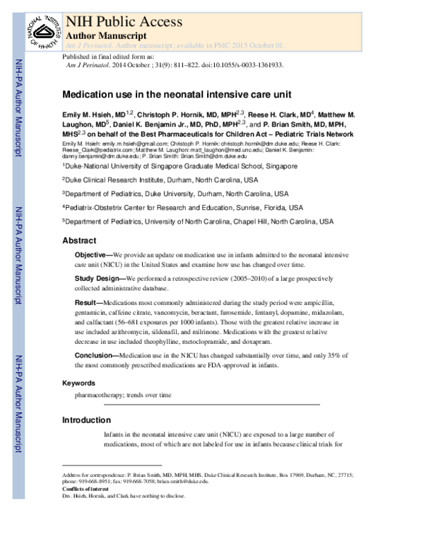 (PDF) Medication Use in the Neonatal Intensive Care Unit