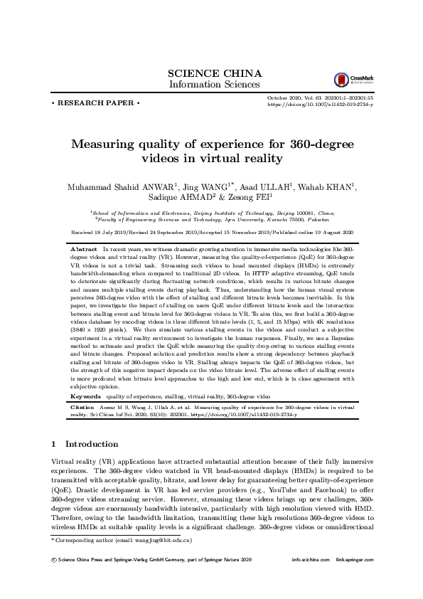 (PDF) Measuring quality of experience for 360-degree videos in virtual ...