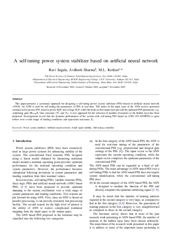 (PDF) A self-tuning power system stabilizer based on artificial neural ...