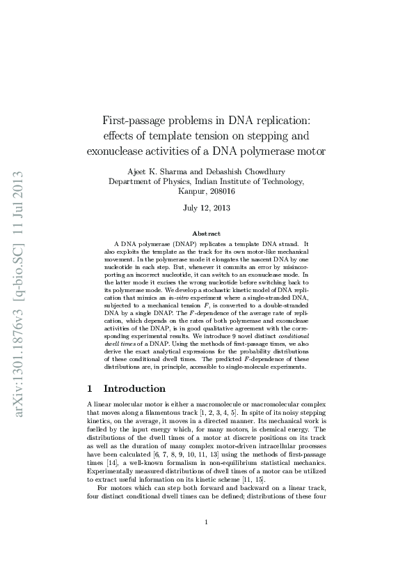 (PDF) First-passage problems in DNA replication: effects of template ...