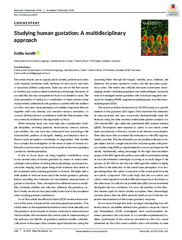 (PDF) Studying human gustation A multidisciplinary approach Emilia