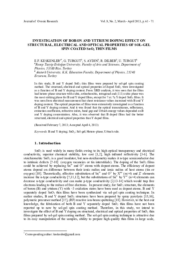 (PDF) INVESTIGATION OF BORON AND YTTRIUM DOPING EFFECT ON STRUCTURAL ...
