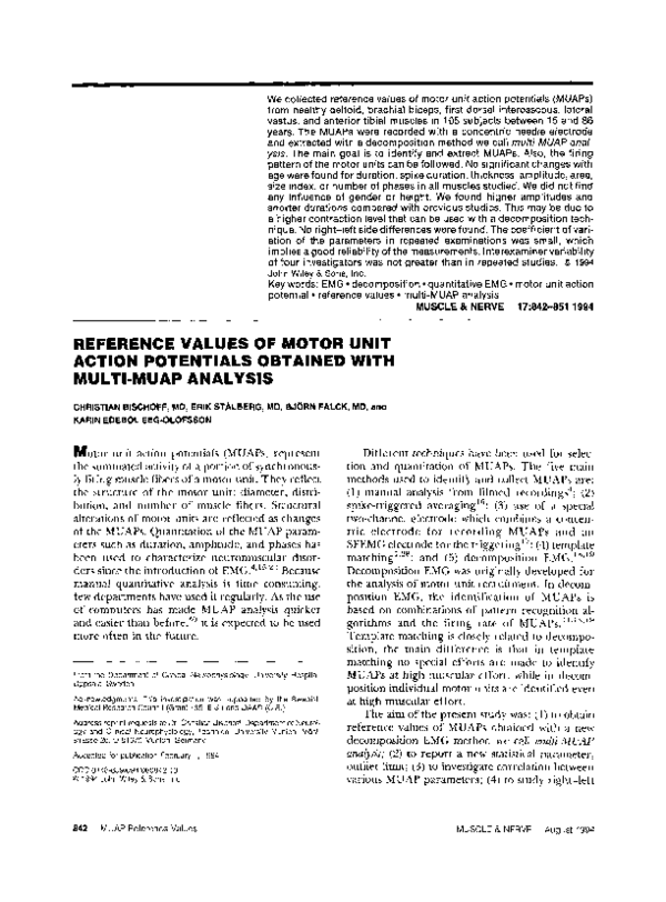 (PDF) Reference values of motor unit action potentials obtained with
