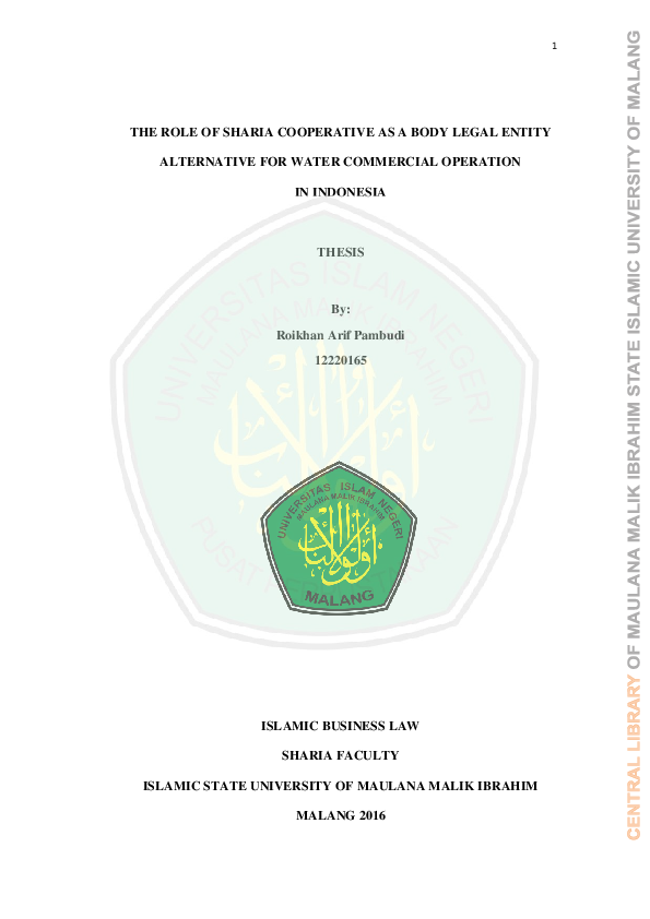 PDF Sharia Cooperative As A Body Legal Entity Alternative For Water Commercial In Indonesia 