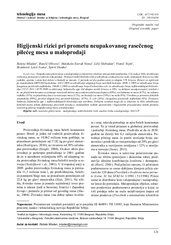 Hygienic risks of cut unpacked chicken meat in retail