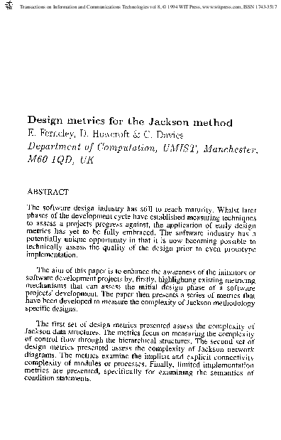 (PDF) Design metrics for the Jackson method