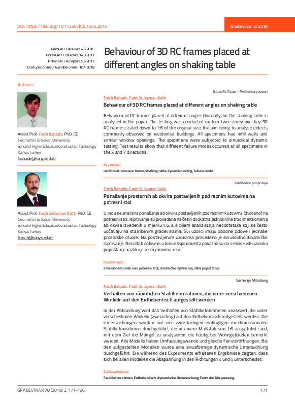 (PDF) Behaviour of 3D RC frames placed at different angles on shaking table