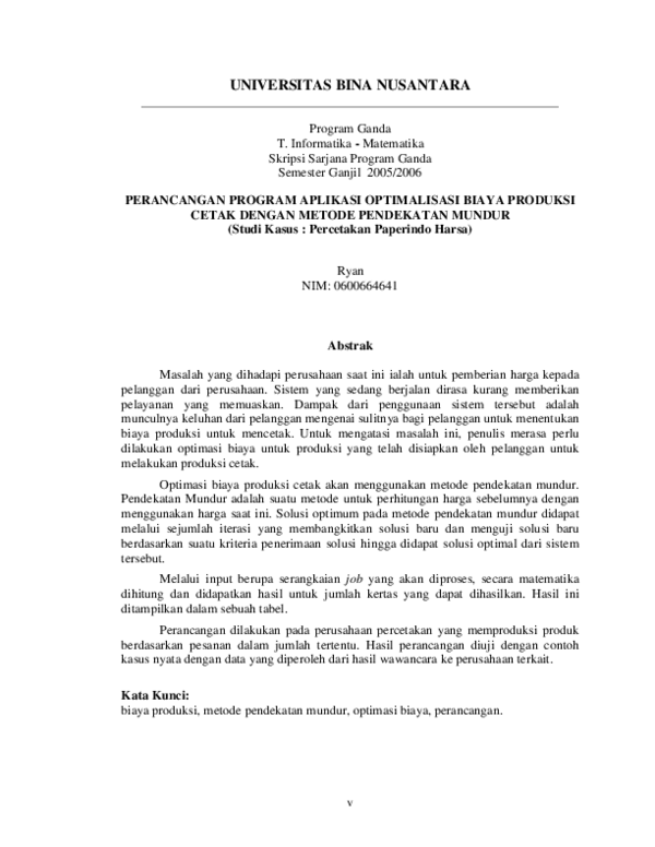 Pdf Perancangan Program Aplikasi Optimalisasi Biaya Produksi Cetak