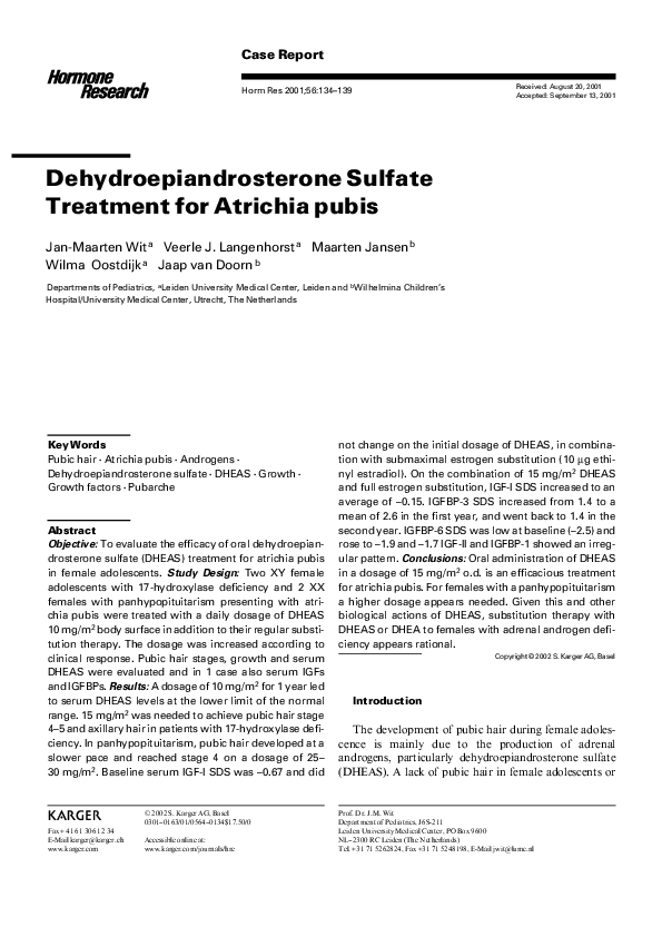 (PDF) Dehydroepiandrosterone Sulfate Treatment for Atrichia pubis JM