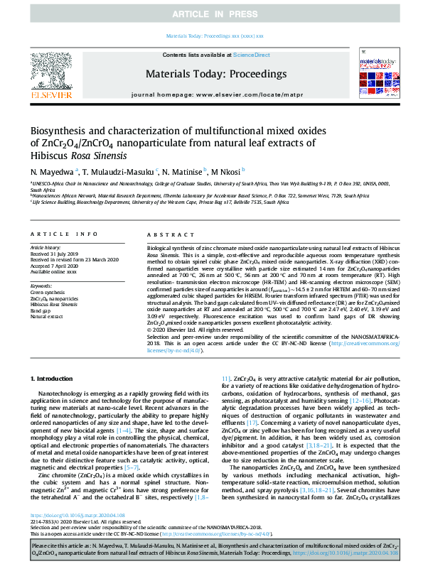 (PDF) Biosynthesis and characterization of multifunctional mixed oxides ...