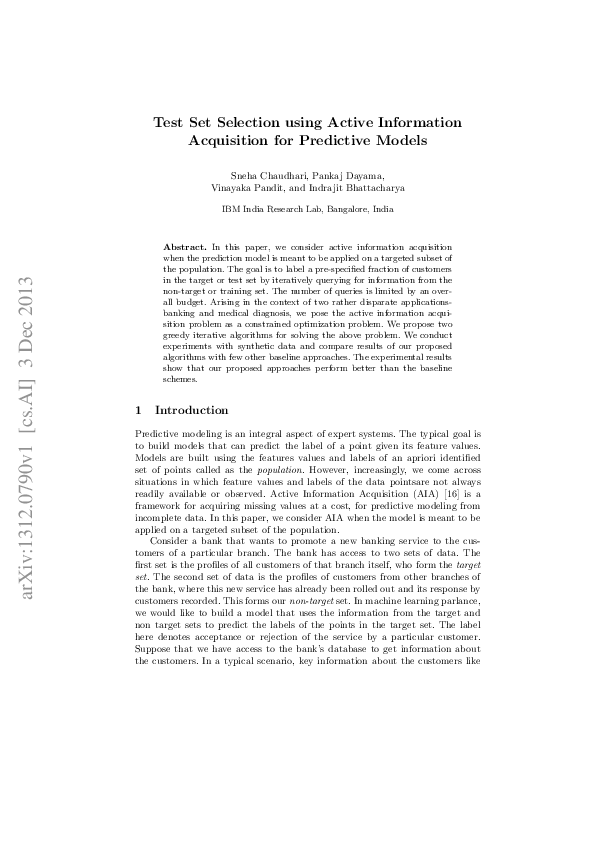 (PDF) Test Set Selection using Active Information Acquisition for ...