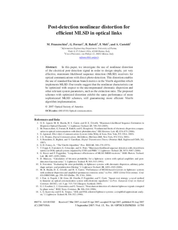 (PDF) Post-detection nonlinear distortion for efficient MLSD in optical ...