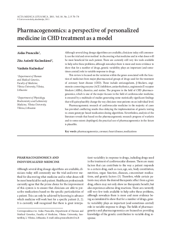 (PDF) Pharmacogenomics: a perspective of personalized medicine in CHD ...