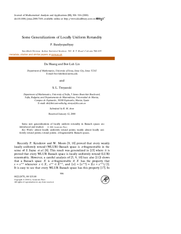 (PDF) Some Generalizations of Locally Uniform Rotundity