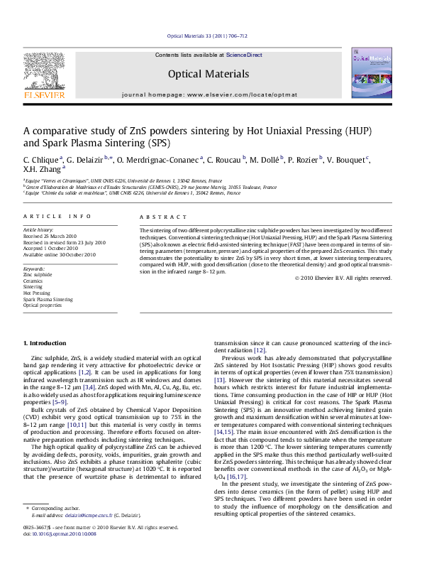 (PDF) A comparative study of ZnS powders sintering by Hot Uniaxial ...