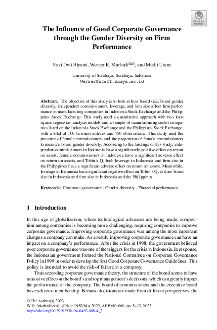 (PDF) The Influence of Good Corporate Governance through the Gender ...