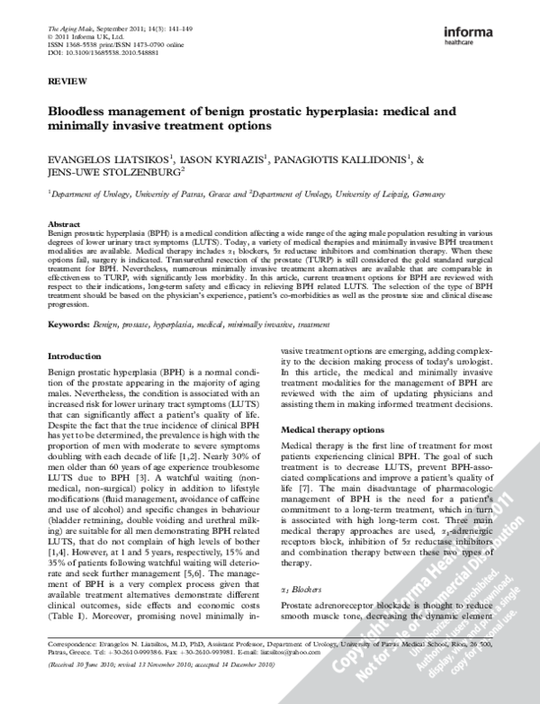 (PDF) Bloodless management of benign prostatic hyperplasia: medical and ...
