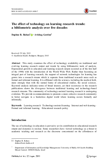 (PDF) The effect of technology on learning research trends: a ...